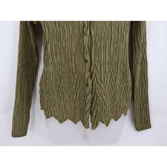 Babette Crinkled Stretch Snap Front Long Sleeve Blouse Shirt Top Size S Green - Picture 5 of 6